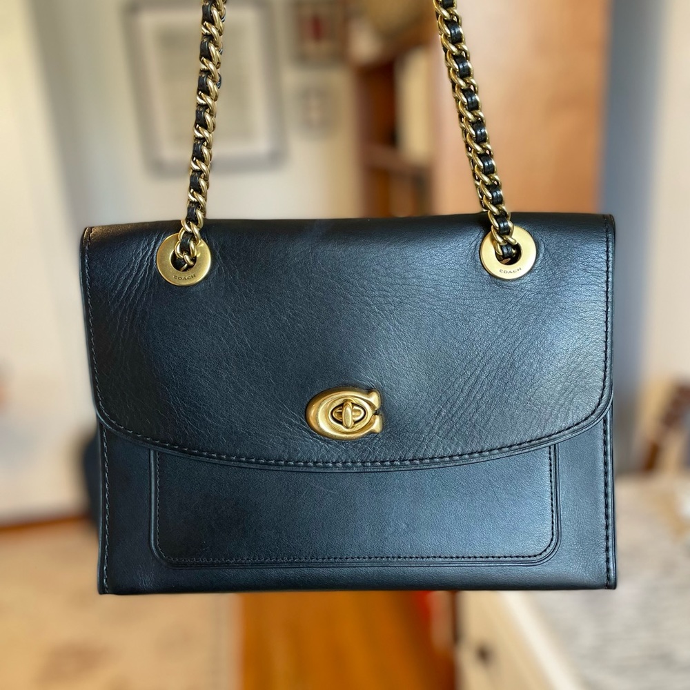 Coach Parker Shoulder Bag (Light Gold/Black, Refined Leather)